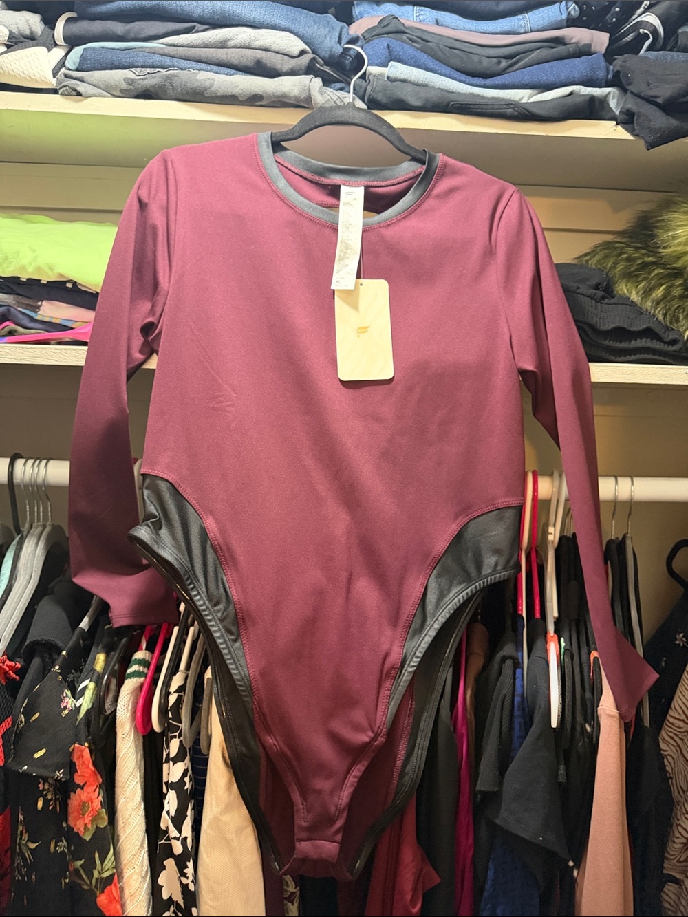 Women’s bodysuit in Burgundy with Black Trim